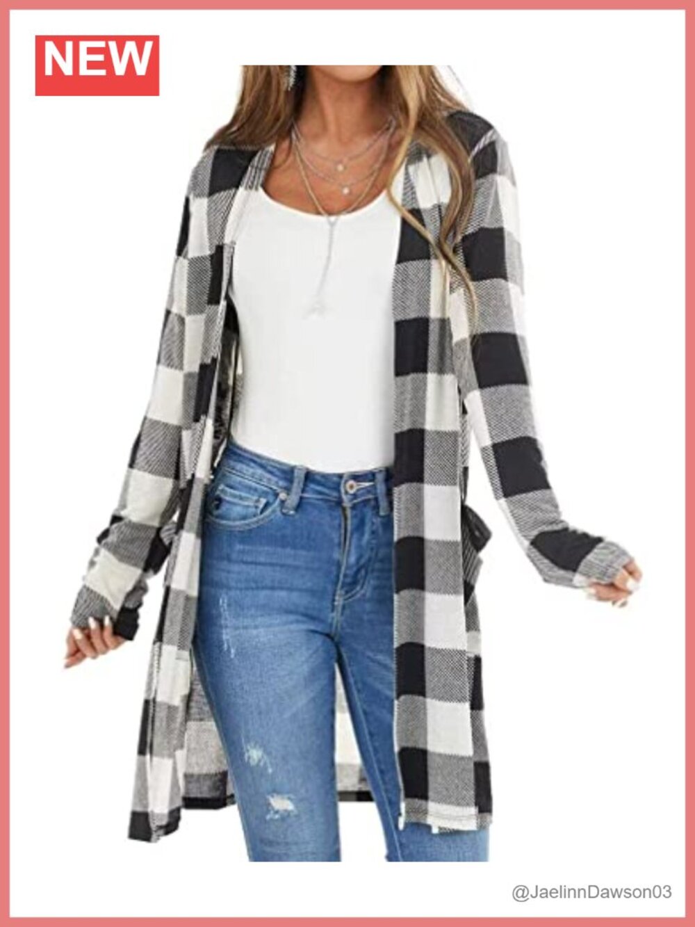 Women's Open Front Buffalo Plaid Long Cardigan Snap Draped Knit Sweater